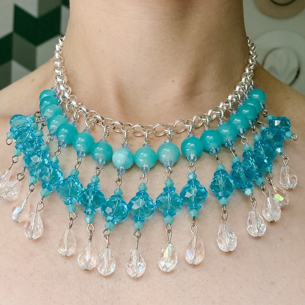 Boho Coastal Cowgirl Silver and Blue Beaded Necklace - Picture 2 of 8